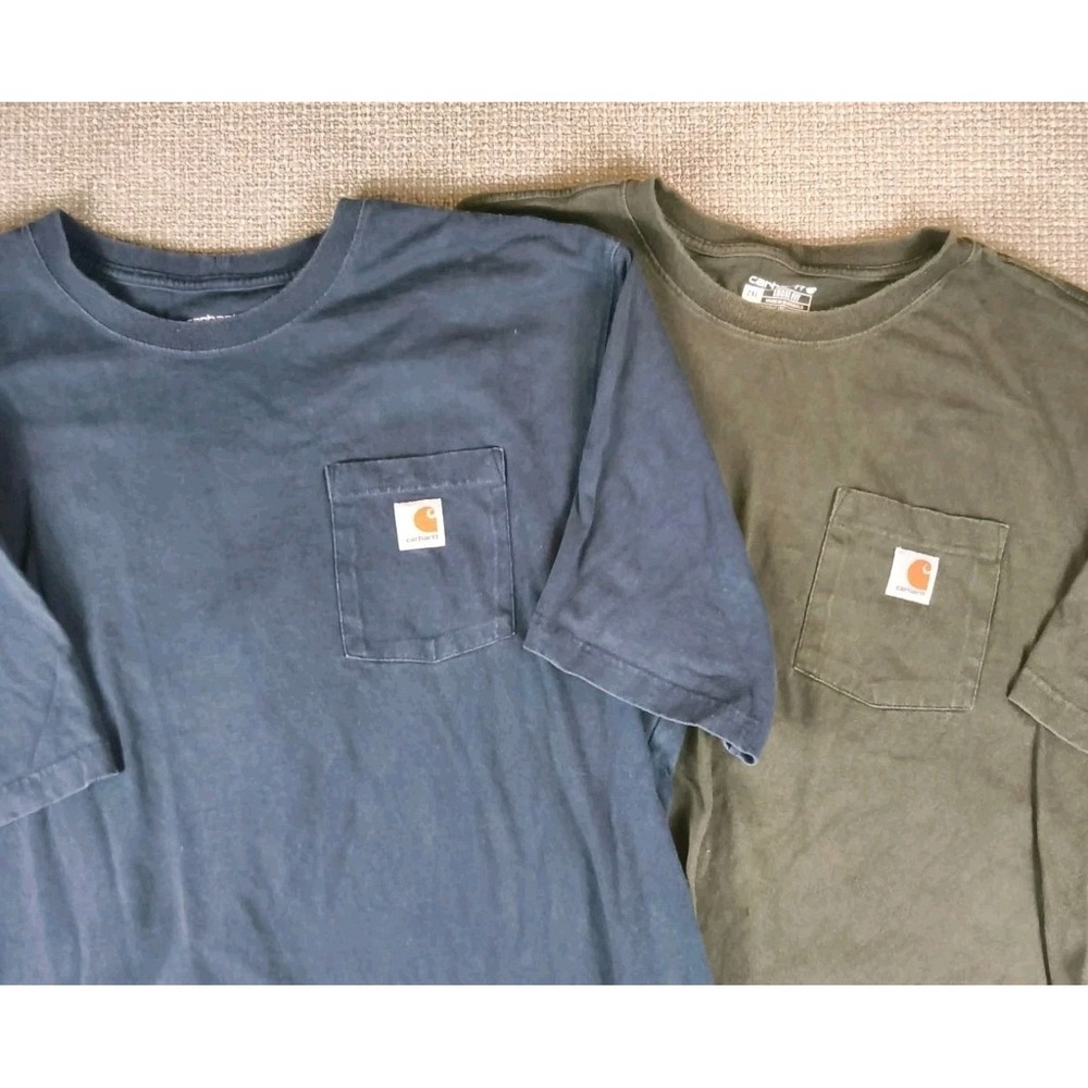 Lot of 2 Carhartt K87 Short Sleeve Pocket T Shirts Mens 2XL Loose Fit Navy Moss